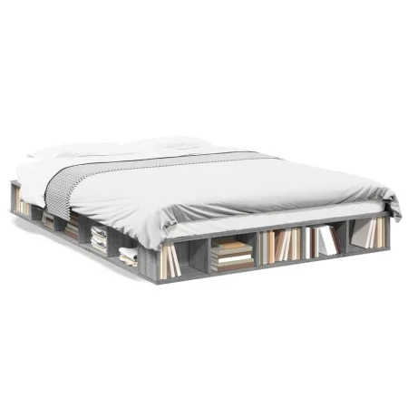 Sonoma gray engineered wood bed frame 150x200 cm by vidaXL, Beds and slatted bases - Ref: Foro24-3280473, Price: 164,60 €, Di...