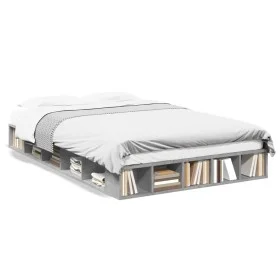 Estructura de cama madera de ingeniería gris hormigón 135x190cm de vidaXL, Camas y somieres - Ref: Foro24-3280499, Precio: 16...
