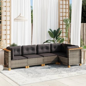 Gartensofa-Set mit Kissen, 5-teilig, graues synthetisches Rattan von vidaXL, Gartensets - Ref: Foro24-3261810, Preis: 344,43 ...