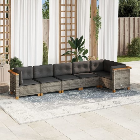 6-teiliges Gartenmöbel-Set und graue synthetische Rattankissen von vidaXL, Gartensets - Ref: Foro24-3261846, Preis: 425,45 €,...