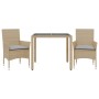 Garden dining set 3 pieces with beige glass synthetic rattan cushions by vidaXL, Garden sets - Ref: Foro24-3278561, Price: 21...