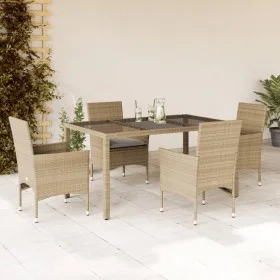 Garden dining set 5 pieces with beige glass synthetic rattan cushions by vidaXL, Garden sets - Ref: Foro24-3278563, Price: 40...