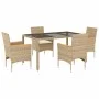 Set comedor jardín 5 pzas cojines ratán sintético vidrio beige de vidaXL, Conjuntos de jardín - Ref: Foro24-3278659, Precio: ...