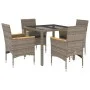 Garten-Essgruppe 5-teilig und Kissen aus synthetischem Rattan in grauem Glas von vidaXL, Gartensets - Ref: Foro24-3278652, Pr...