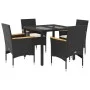 Garten-Essgruppe, 5-teilig, mit Kissen aus schwarzem Glas und synthetischem Rattan von vidaXL, Gartensets - Ref: Foro24-32786...
