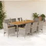 Set de comedor jardín 9 pzas con cojines ratán PE acacia gris de vidaXL, Conjuntos de jardín - Ref: Foro24-3278638, Precio: 7...