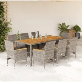 9-piece garden dining set with gray acacia PE rattan cushions by vidaXL, Garden sets - Ref: Foro24-3278638, Price: 746,11 €, ...