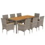 Set de comedor jardín 9 pzas con cojines ratán PE acacia gris de vidaXL, Conjuntos de jardín - Ref: Foro24-3278638, Precio: 7...