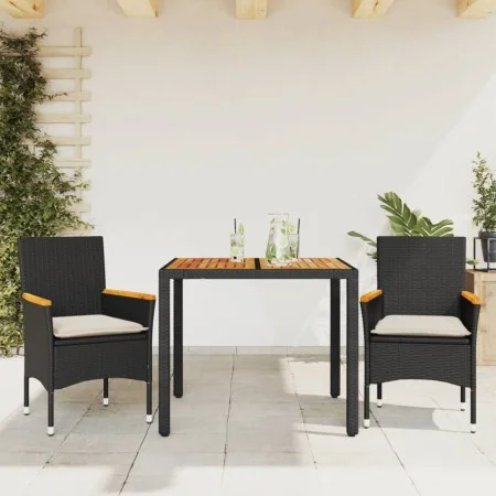 3-piece garden dining set with black acacia PE rattan cushions by vidaXL, Garden sets - Ref: Foro24-3278627, Price: 257,71 €,...