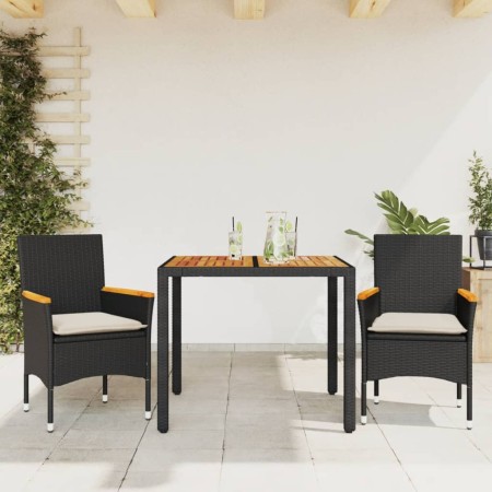 3-teilige Garten-Essgruppe mit Kissen aus schwarzem Akazien-PE-Rattan von vidaXL, Gartensets - Ref: Foro24-3278627, Preis: 24...