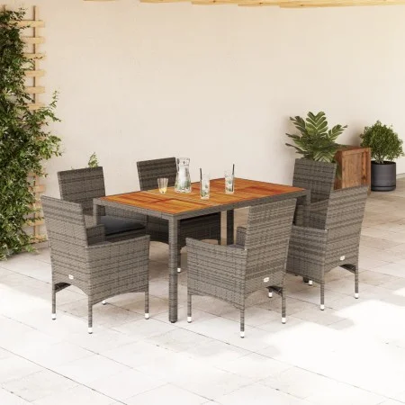 7-piece garden dining set with gray acacia PE rattan cushions by vidaXL, Garden sets - Ref: Foro24-3278678, Price: 551,35 €, ...