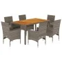 7-piece garden dining set with gray acacia PE rattan cushions by vidaXL, Garden sets - Ref: Foro24-3278678, Price: 551,35 €, ...