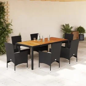 Set de comedor jardín 7 pzas con cojines ratán PE acacia negro de vidaXL, Conjuntos de jardín - Ref: Foro24-3278667, Precio: ...