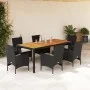 Set de comedor jardín 7 pzas con cojines ratán PE acacia negro de vidaXL, Conjuntos de jardín - Ref: Foro24-3278667, Precio: ...