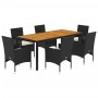 Set de comedor jardín 7 pzas con cojines ratán PE acacia negro de vidaXL, Conjuntos de jardín - Ref: Foro24-3278667, Precio: ...