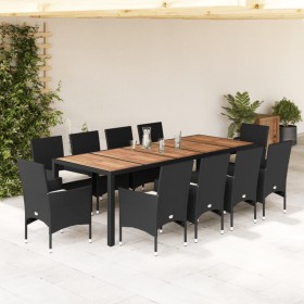 Set comedor jardín 11 pzas cojines ratán sintético acacia negro