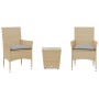 Tisch und Stühle mit Kissen, 3 Stück, synthetisches Rattan, beige Glas von vidaXL, Gartensets - Ref: Foro24-3278743, Preis: 1...