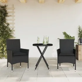 Table and chairs with cushions 3 pieces synthetic rattan black glass by vidaXL, Garden sets - Ref: Foro24-3278748, Price: 174...