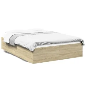 Sonoma oak engineered wood bed frame 140x200 cm by vidaXL, Beds and slatted bases - Ref: Foro24-3281016, Price: 120,44 €, Dis...