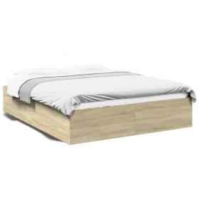 Sonoma oak engineered wood bed frame 150x200 cm by vidaXL, Beds and slatted bases - Ref: Foro24-3281009, Price: 125,73 €, Dis...