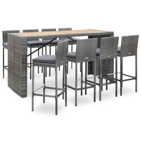 9 Stück synthetisches Rattan Gartenbar-Möbel Akaziengrau Holz von vidaXL, Gartensets - Ref: Foro24-49567, Preis: 639,82 €, Ra...
