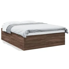 Oak brown engineered wood bed frame 150x200 cm by vidaXL, Beds and slatted bases - Ref: Foro24-3280922, Price: 149,37 €, Disc...