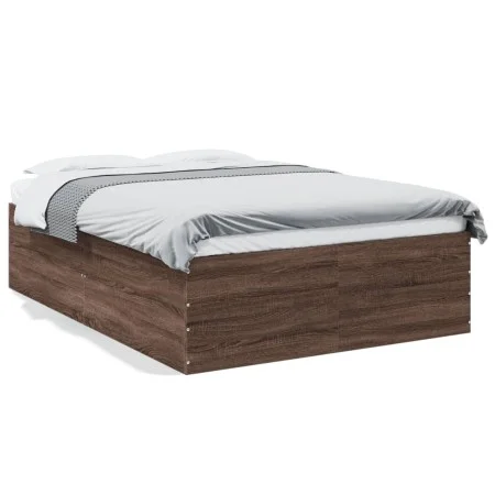 Oak brown engineered wood bed frame 140x200 cm by vidaXL, Beds and slatted bases - Ref: Foro24-3280929, Price: 146,49 €, Disc...