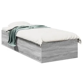 Sonoma gray engineered wood bed frame 100x200 cm by vidaXL, Beds and slatted bases - Ref: Foro24-3281054, Price: 99,20 €, Dis...