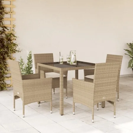 Garden dining set 5 pieces with beige glass synthetic rattan cushions by vidaXL, Garden sets - Ref: Foro24-3278568, Price: 38...