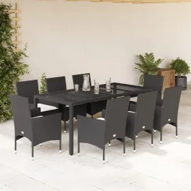 Garden dining set 9 pieces with black glass synthetic rattan cushions by vidaXL, Garden sets - Ref: Foro24-3278542, Price: 70...