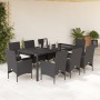 Set comedor jardín 9 pzas cojines ratán sintético vidrio negro