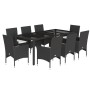 Set comedor jardín 9 pzas cojines ratán sintético vidrio negro