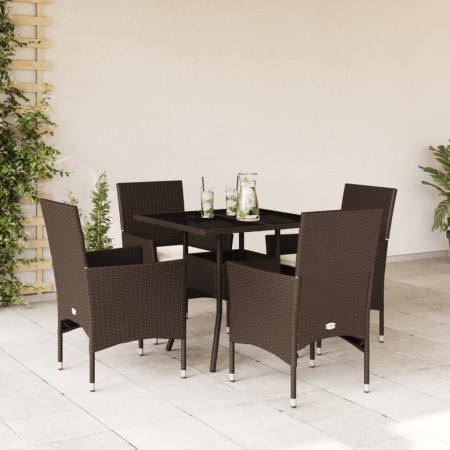 Garden dining set 5 pieces with brown glass synthetic rattan cushions by vidaXL, Garden sets - Ref: Foro24-3278604, Price: 31...