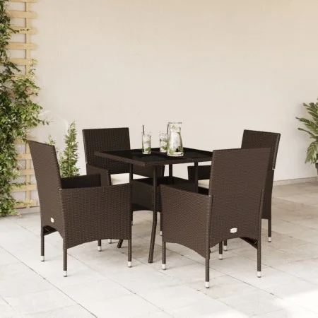 Garden dining set 5 pieces with brown glass synthetic rattan cushions by vidaXL, Garden sets - Ref: Foro24-3278604, Price: 33...