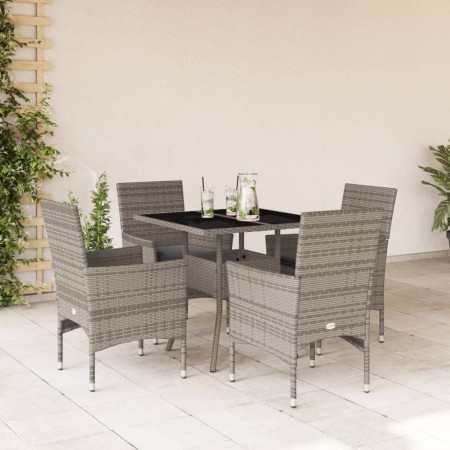 Garten-Essgruppe 5-teilig und Kissen aus synthetischem Rattan in grauem Glas von vidaXL, Gartensets - Ref: Foro24-3278606, Pr...