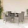 Set comedor jardín 5 pzas y cojines ratán sintético vidrio gris de vidaXL, Conjuntos de jardín - Ref: Foro24-3278606, Precio:...