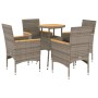 Set de comedor jardín 5 pzas con cojines ratán PE acacia gris