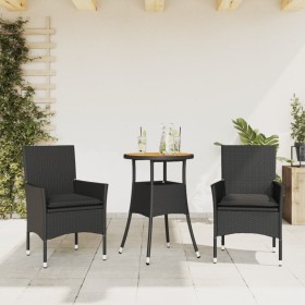 3-piece garden dining set with black acacia PE rattan cushions by vidaXL, Garden sets - Ref: Foro24-3278729, Price: 166,52 €,...