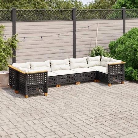 7-teiliges Gartensofa-Set mit schwarzen synthetischen Rattankissen von vidaXL, Gartensets - Ref: Foro24-3261974, Preis: 602,8...