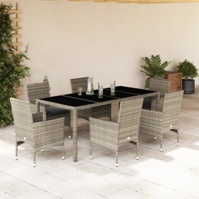 7-piece garden dining set with PE rattan and gray glass cushions by vidaXL, Garden sets - Ref: Foro24-3278577, Price: 495,06 ...