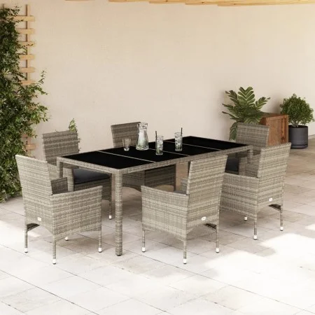 7-piece garden dining set with PE rattan and gray glass cushions by vidaXL, Garden sets - Ref: Foro24-3278577, Price: 508,72 ...