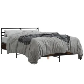 Engineered wood bed frame metal smoked oak 140x200cm by vidaXL, Beds and slatted bases - Ref: Foro24-3280044, Price: 135,36 €...