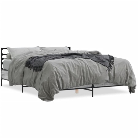 Estructura cama madera ingeniería metal gris Sonoma 150x200 cm de vidaXL, Camas y somieres - Ref: Foro24-3280050, Precio: 144...