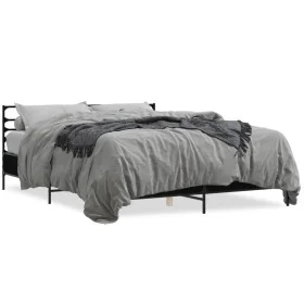 Engineered wood and black metal bed frame 160x200cm by vidaXL, Beds and slatted bases - Ref: Foro24-3280052, Price: 150,58 €,...