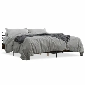Engineered wood bed frame metal smoked oak 180x200cm by vidaXL, Beds and slatted bases - Ref: Foro24-3280059, Price: 149,21 €...