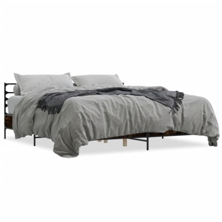 Engineered wood bed frame metal smoked oak 180x200cm by vidaXL, Beds and slatted bases - Ref: Foro24-3280059, Price: 151,04 €...