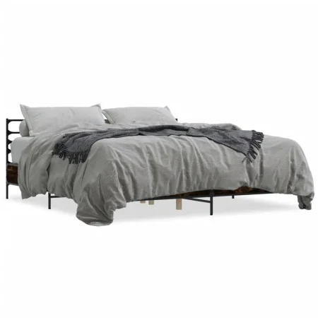 Engineered wood bed frame metal smoked oak 180x200cm by vidaXL, Beds and slatted bases - Ref: Foro24-3280059, Price: 149,21 €...