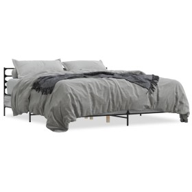 Estructura cama madera ingeniería metal gris Sonoma 200x200 cm de vidaXL, Camas y somieres - Ref: Foro24-3280065, Precio: 162...