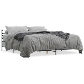 Sonoma gray metal engineered wood bed frame 200x200 cm by vidaXL, Beds and slatted bases - Ref: Foro24-3280065, Price: 160,43...