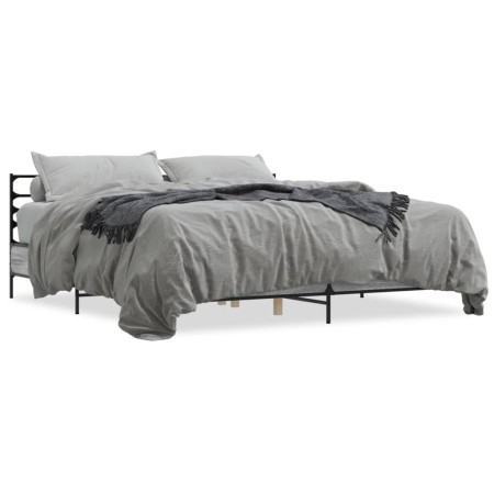 Sonoma gray metal engineered wood bed frame 200x200 cm by vidaXL, Beds and slatted bases - Ref: Foro24-3280065, Price: 162,45...